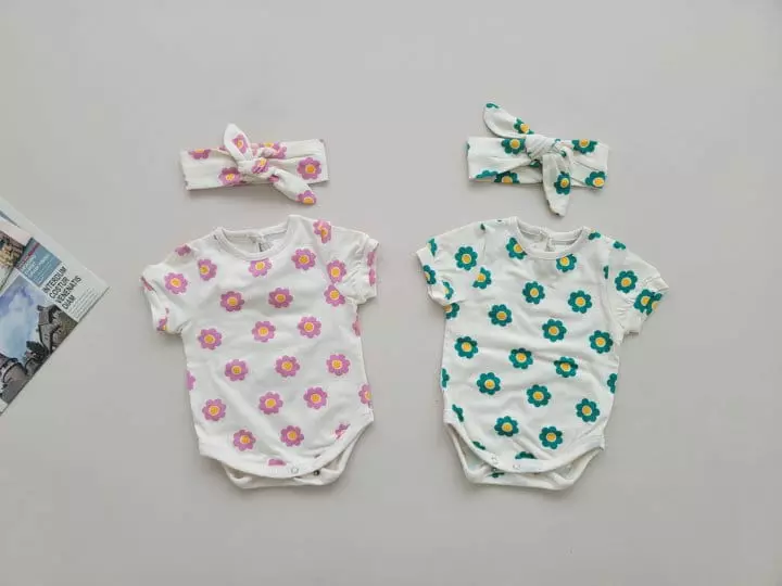 Moran - Korean Baby Fashion - #babyoninstagram - Mong Flwoer Bodysuit with Hairband - 7