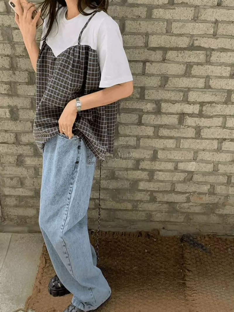 Mosaic - Korean Women Fashion - #momslook - Check Bustier Blouse - 2