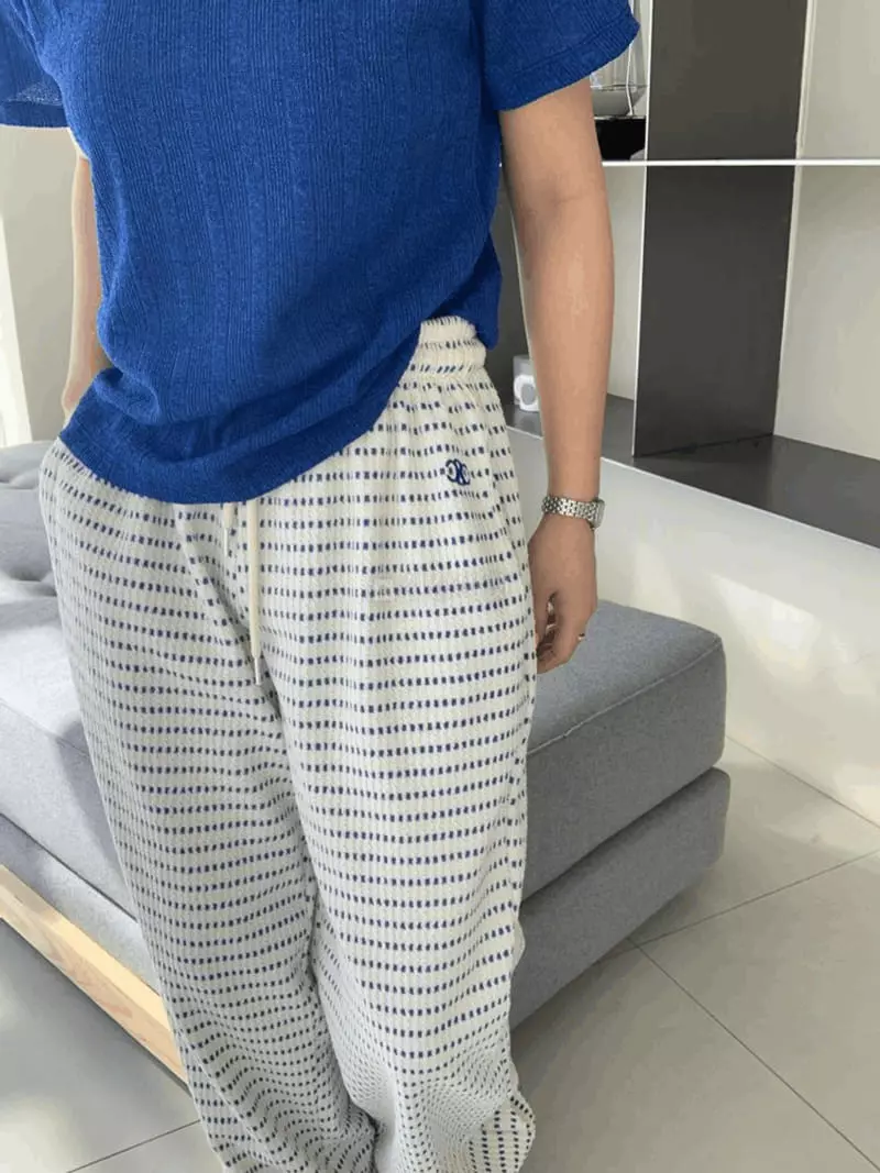 Mosaic - Korean Women Fashion - #womensfashion - Waffle Embrodiery Wide String Pants - 4