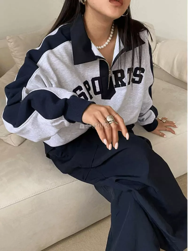 Mosaic - Korean Women Fashion - #momslook - Sport Over Sweatshirt - 2