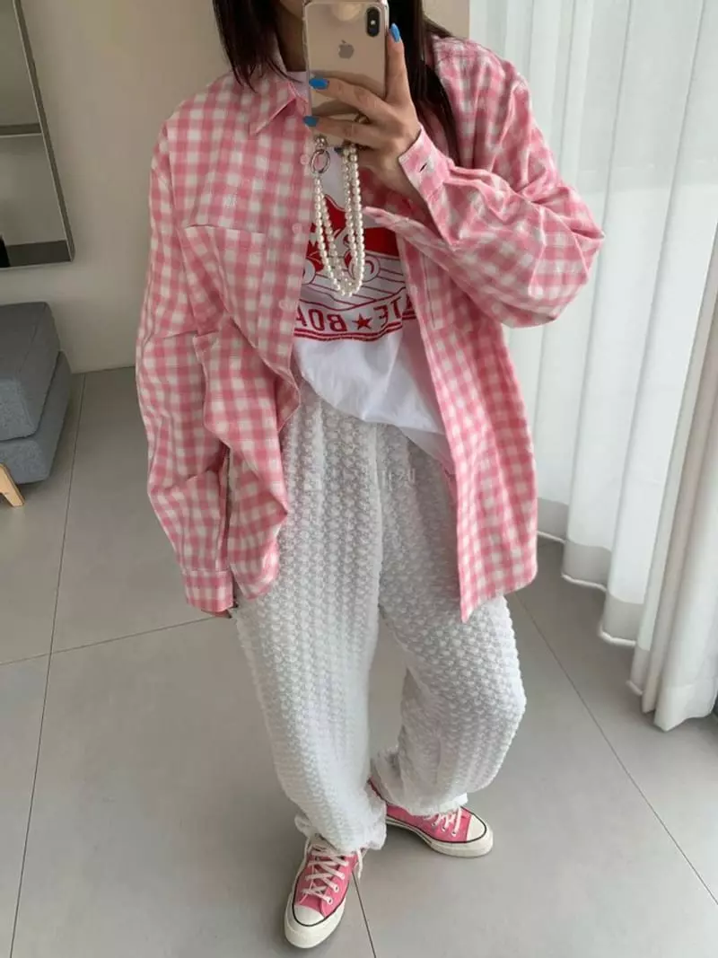 Mosaic - Korean Women Fashion - #momslook - Overfit Pocket Check Shirt - 4