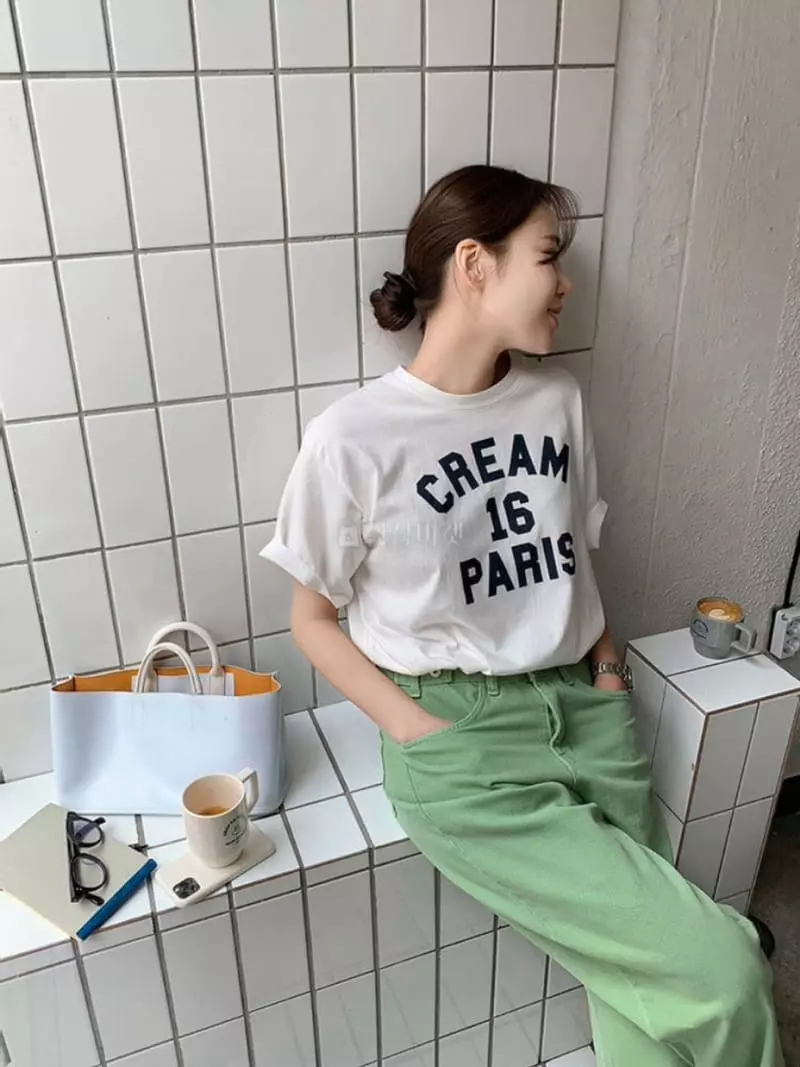 Mosaic - Korean Women Fashion - #restrostyle - Cream Paris Tee - 3