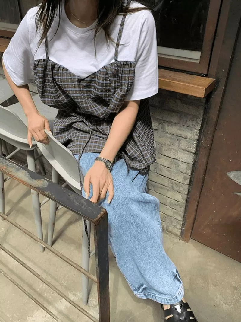 Mosaic - Korean Women Fashion - #womensfashion - Check Bustier Blouse - 3