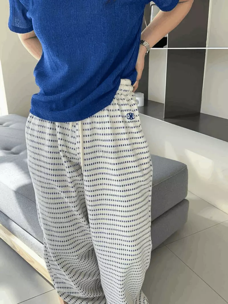 Mosaic - Korean Women Fashion - #womensfashion - Waffle Embrodiery Wide String Pants