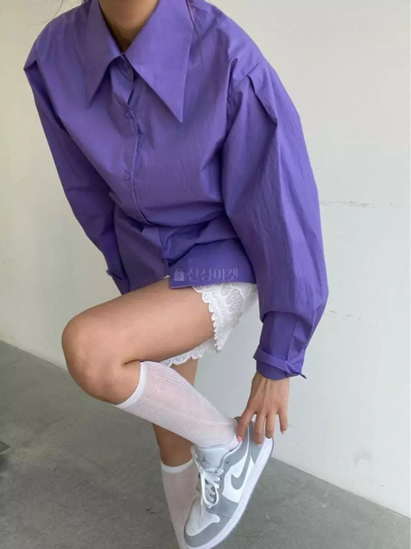 Mosaic - Korean Women Fashion - #womensfashion - Big Collar Over Puff Shirt