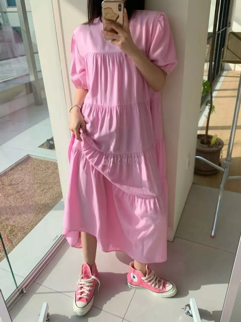 Mosaic - Korean Women Fashion - #womensfashion - Balloon Cancan Long One-piece