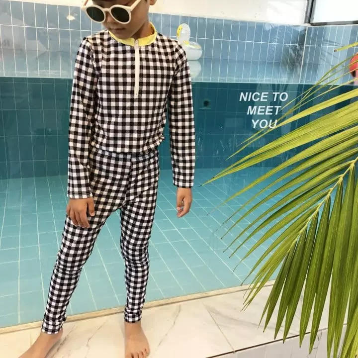 Nice To Meet You - Korean Children Fashion - #designkidswear - Check Check Rashguard Set - 7