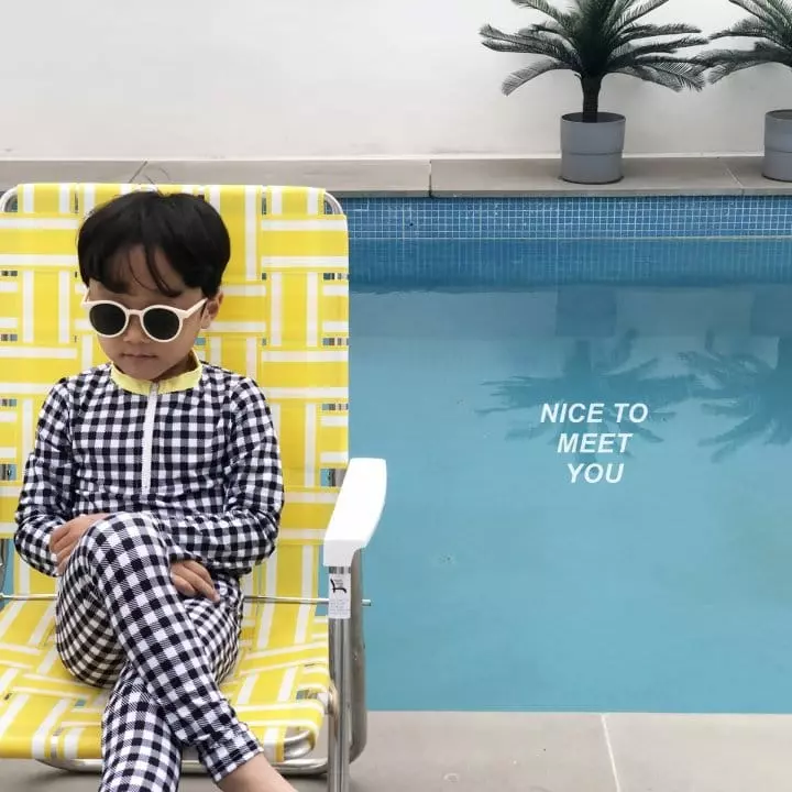 Nice To Meet You - Korean Children Fashion - #kidsshorts - Check Check Rashguard Set - 10