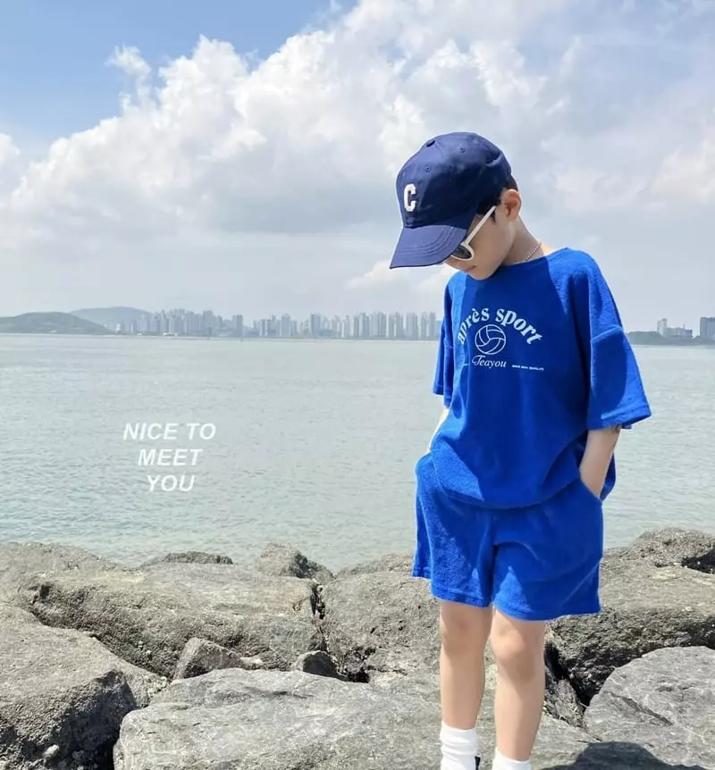 Nice To Meet You - Korean Children Fashion - #kidzfashiontrend - Sporty Terry Top Bottom Set - 3