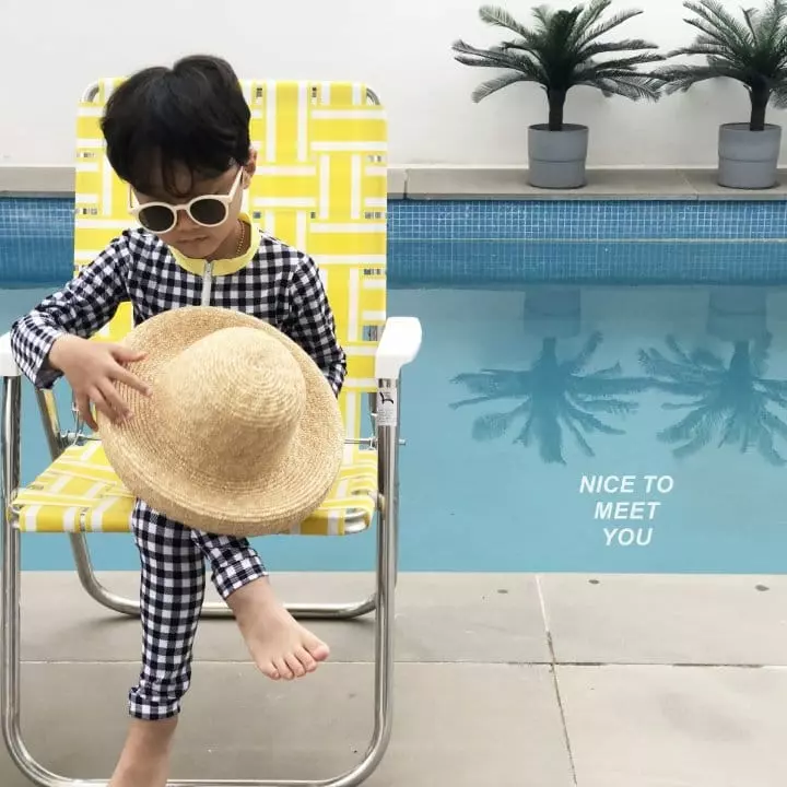 Nice To Meet You - Korean Children Fashion - #todddlerfashion - Check Check Rashguard Set - 2