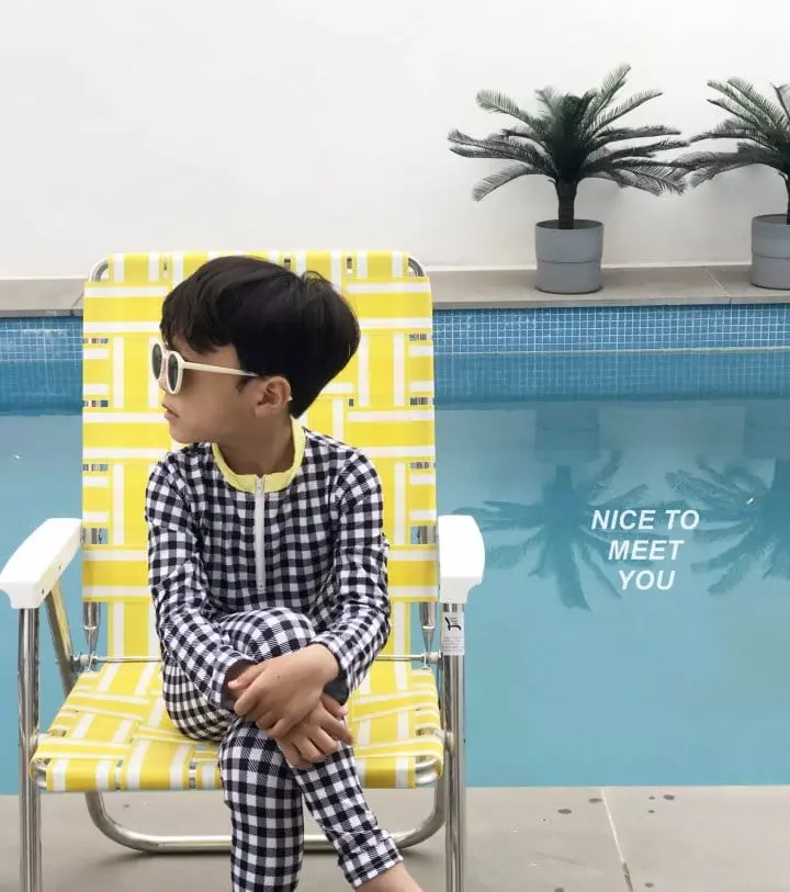 Nice To Meet You - Korean Children Fashion - #toddlerclothing - Check Check Rashguard Set - 3