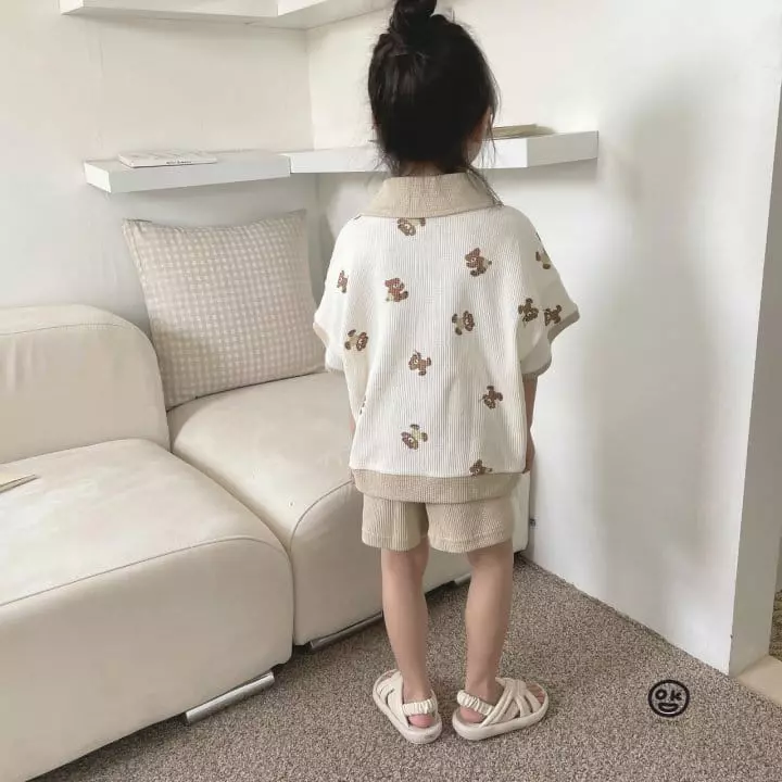Oh Kids - Korean Children Fashion - #Kfashion4kids - Bear Waffle Top Bottom Set