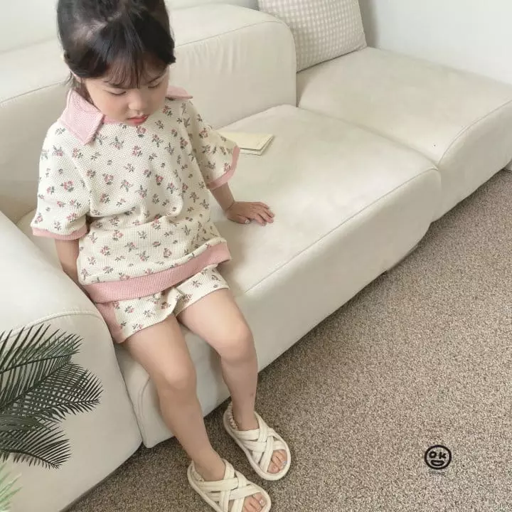 Oh Kids - Korean Children Fashion - #childofig - Flower Waffle Top Bottom Set - 5