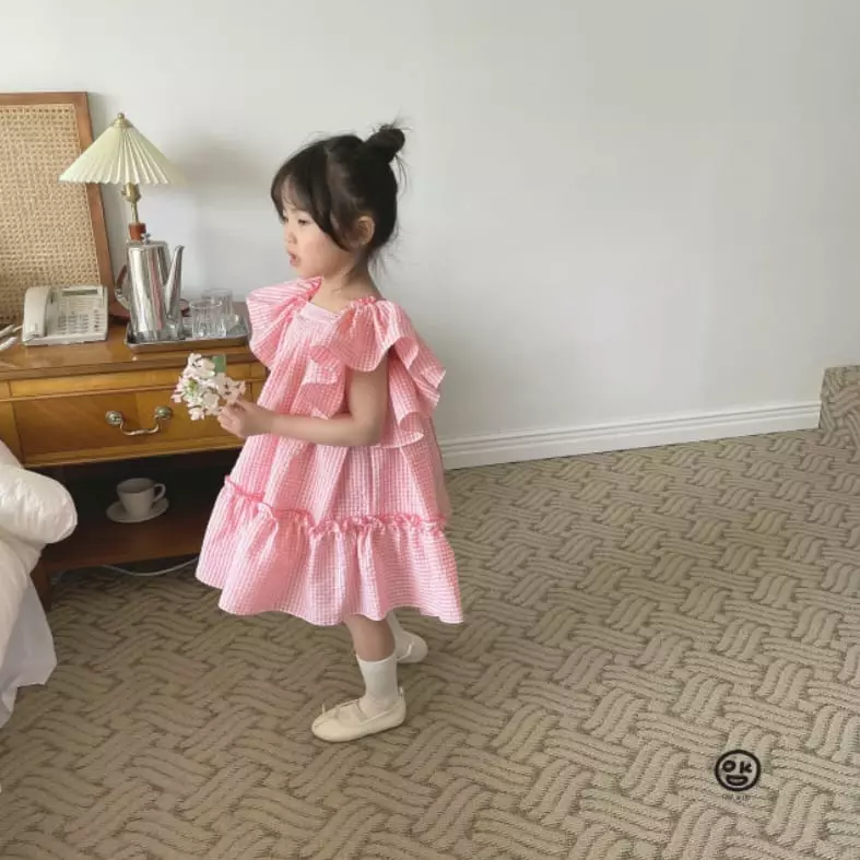 Oh Kids - Korean Children Fashion - #childofig - Check Frill One-piece - 3