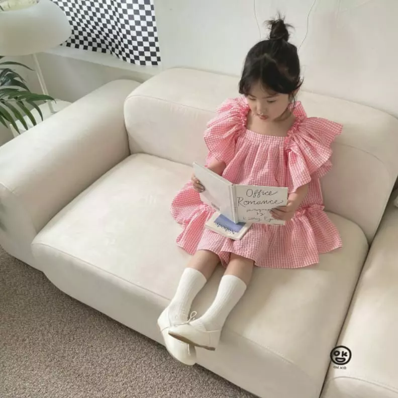 Oh Kids - Korean Children Fashion - #childrensboutique - Check Frill One-piece - 5