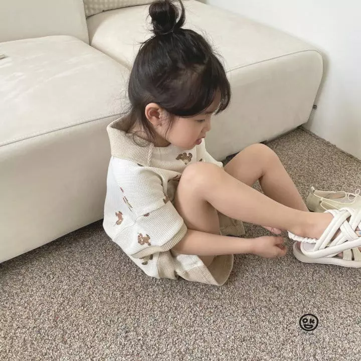 Oh Kids - Korean Children Fashion - #magicofchildhood - Bear Waffle Top Bottom Set - 3
