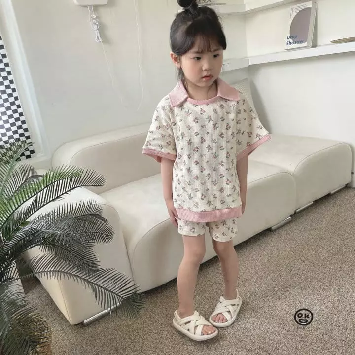 Oh Kids - Korean Children Fashion - #minifashionista - Flower Waffle Top Bottom Set - 3