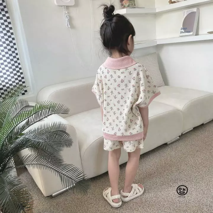 Oh Kids - Korean Children Fashion - #minifashionista - Flower Waffle Top Bottom Set - 4