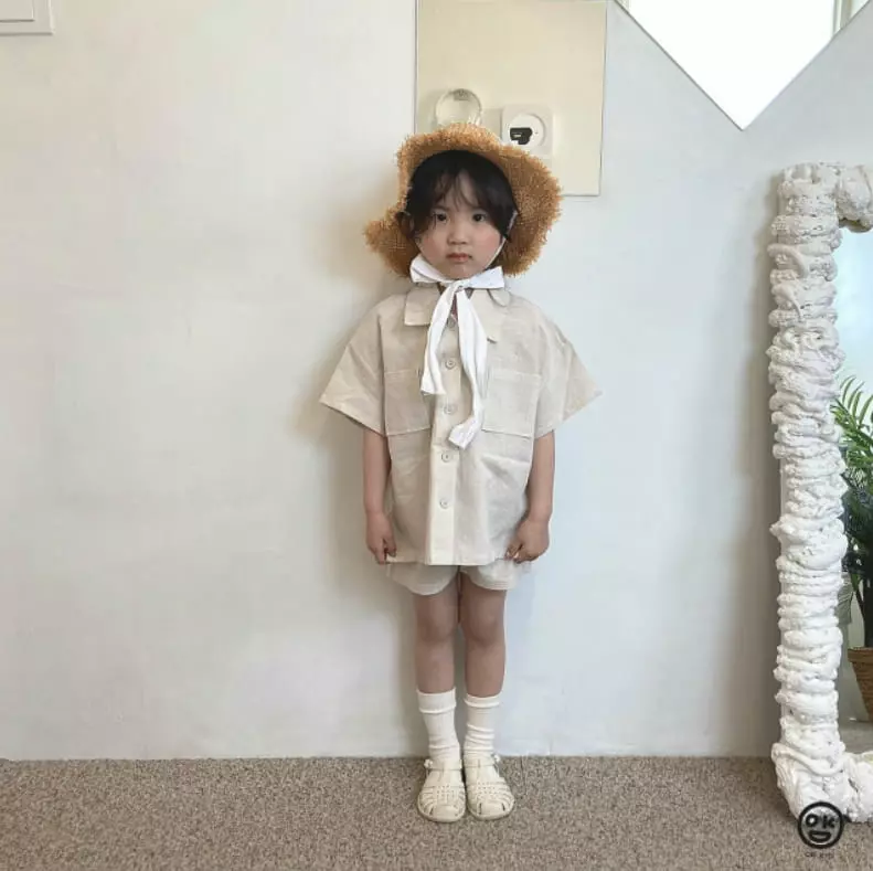 Oh Kids - Korean Children Fashion - #todddlerfashion - Linen Top Bottom Set - 2