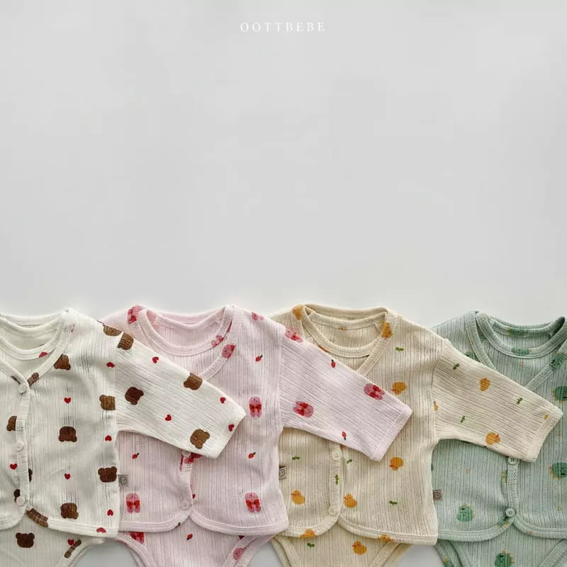 Oott Bebe - Korean Baby Fashion - #babyboutique - Jue Jue Jacquard Cardigan Bodysuit Set - 7