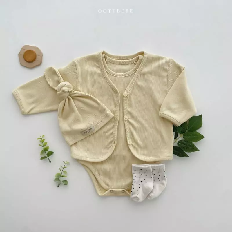 Oott Bebe - Korean Baby Fashion - #babyboutique - Ade Rib Cardigan Bodysuit Set - 3
