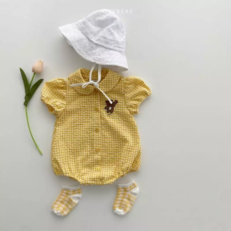 Oott Bebe - Korean Baby Fashion - #babyboutiqueclothing - Flower Baer Check Bodysuit - 3