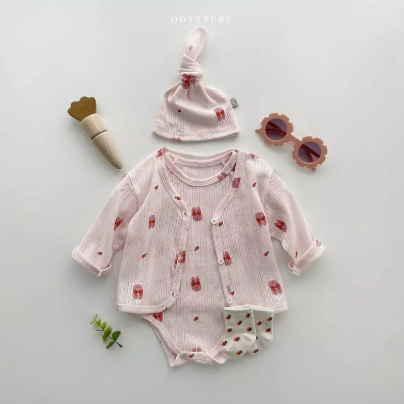 Oott Bebe - Korean Baby Fashion - #babyboutiqueclothing - Jue Jue Jacquard Cardigan Bodysuit Set - 8