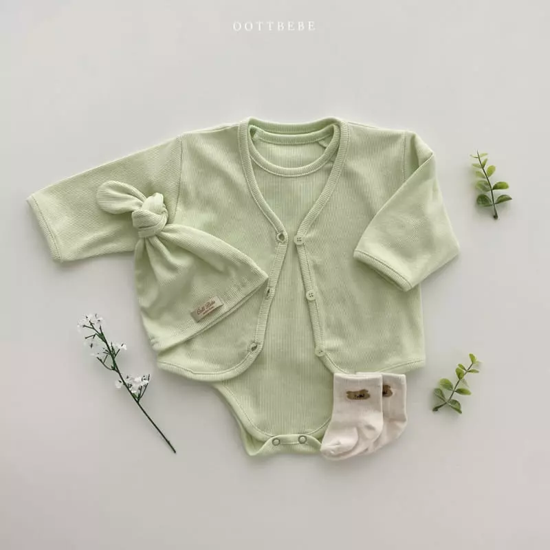 Oott Bebe - Korean Baby Fashion - #babyboutique - Ade Rib Cardigan Bodysuit Set - 4