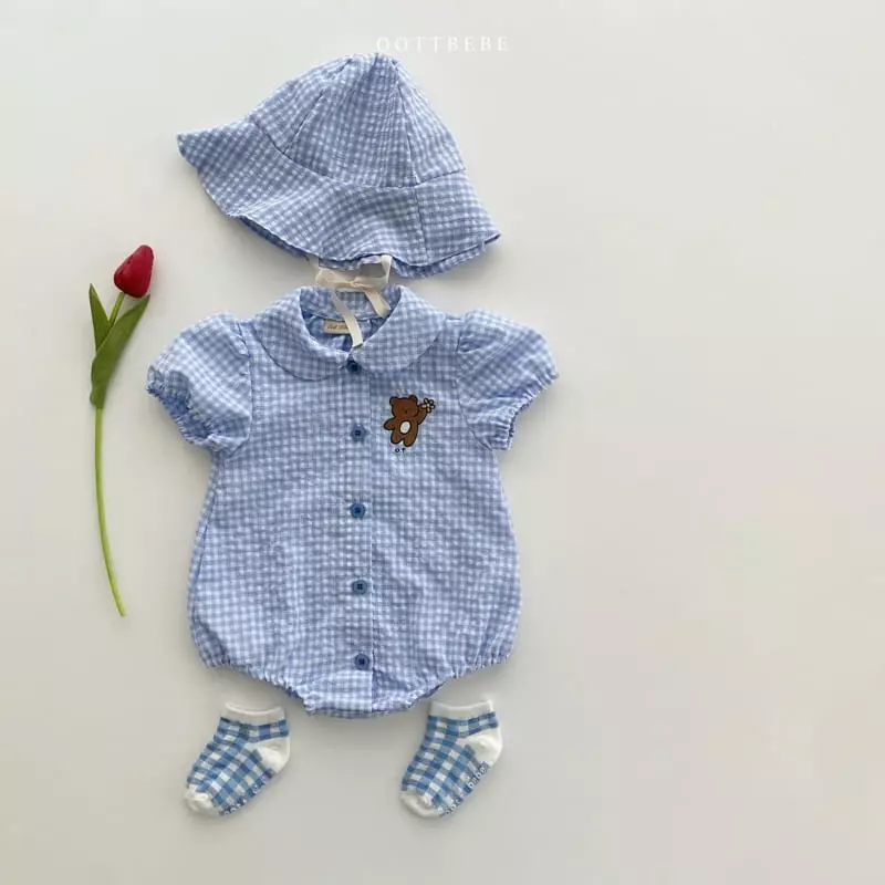 Oott Bebe - Korean Baby Fashion - #babyboutiqueclothing - Flower Baer Check Bodysuit - 4