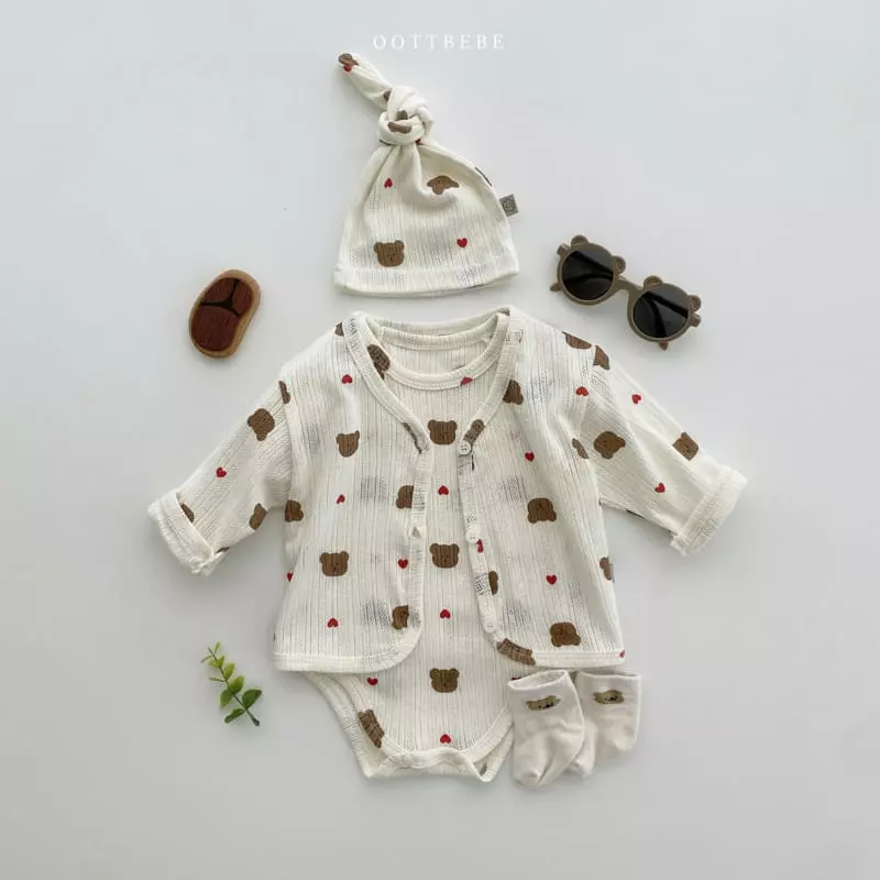 Oott Bebe - Korean Baby Fashion - #babyclothing - Jue Jue Jacquard Cardigan Bodysuit Set - 9