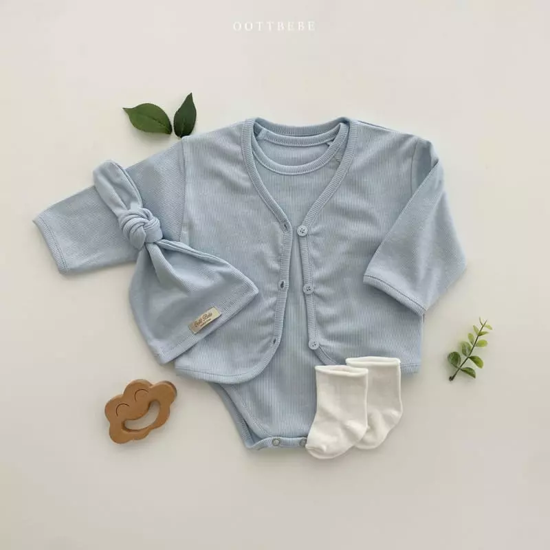 Oott Bebe - Korean Baby Fashion - #babyclothing - Ade Rib Cardigan Bodysuit Set - 5
