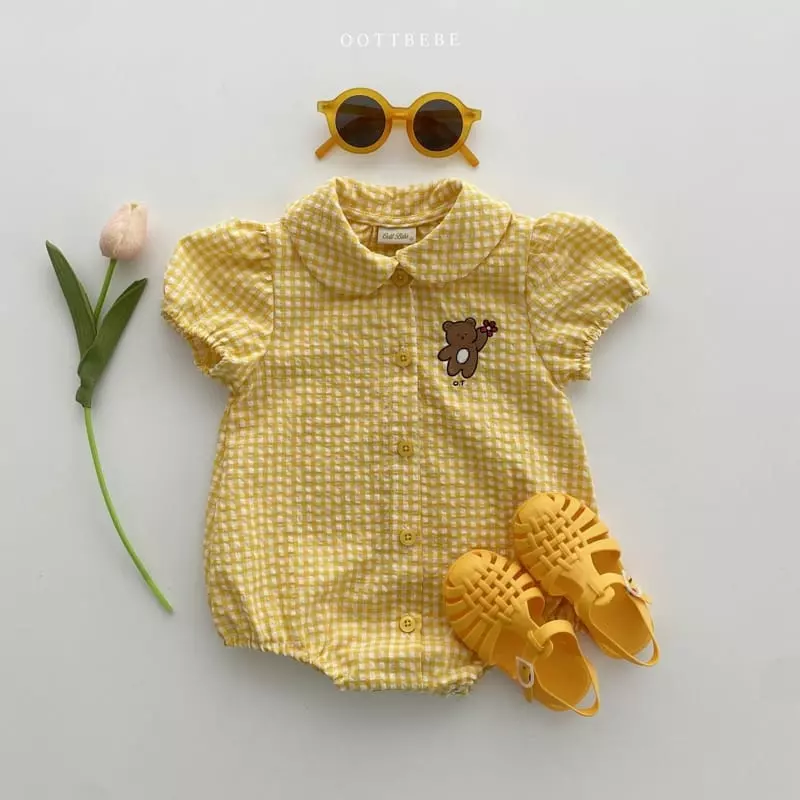 Oott Bebe - Korean Baby Fashion - #babyfashion - Flower Baer Check Bodysuit - 5
