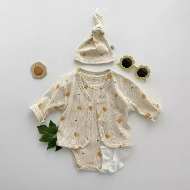 Oott Bebe - Korean Baby Fashion - #babyfashion - Jue Jue Jacquard Cardigan Bodysuit Set - 10