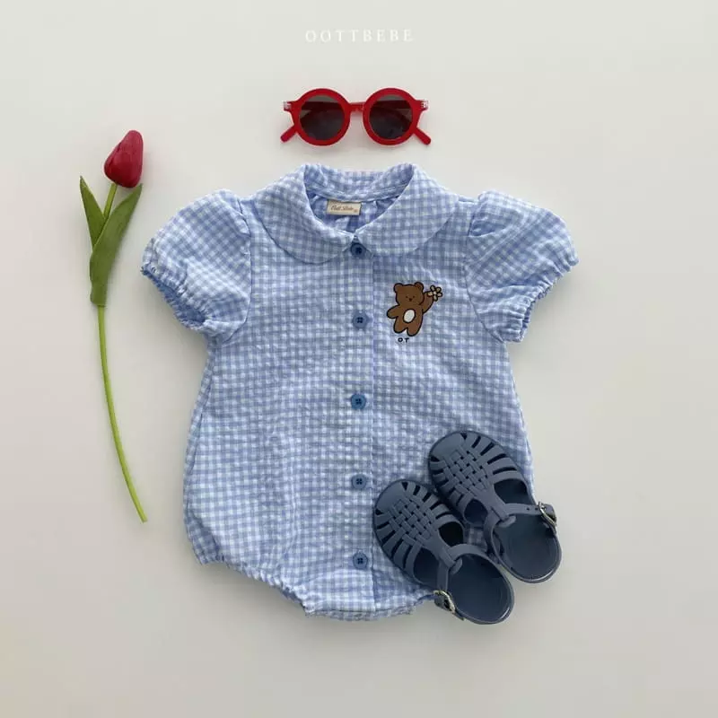 Oott Bebe - Korean Baby Fashion - #babyfever - Flower Baer Check Bodysuit - 6