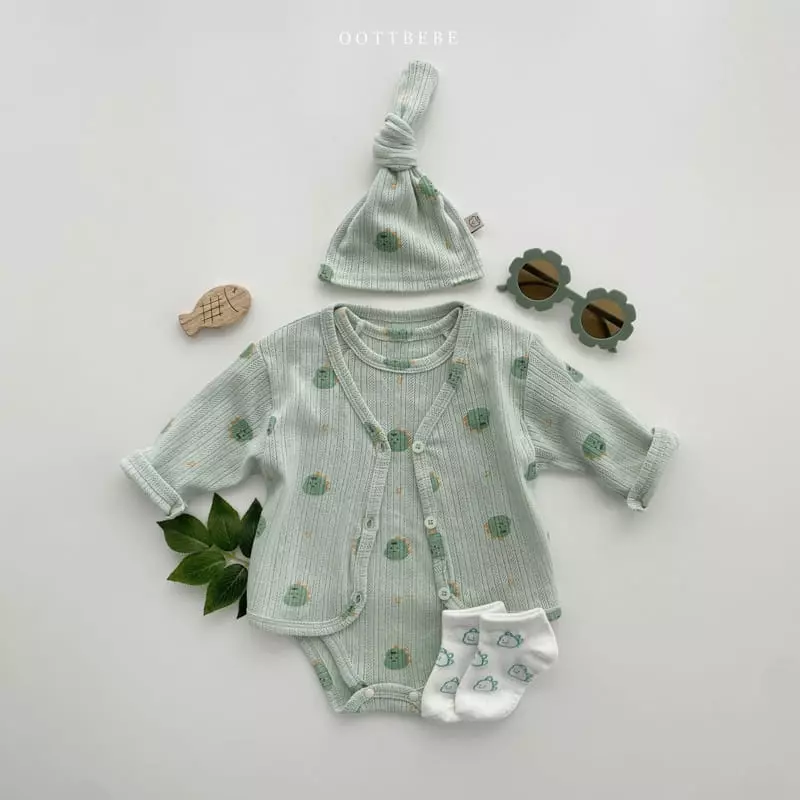 Oott Bebe - Korean Baby Fashion - #babyfever - Jue Jue Jacquard Cardigan Bodysuit Set - 11