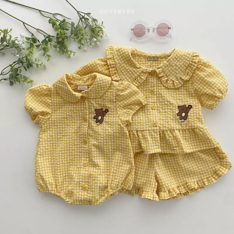 Oott Bebe - Korean Baby Fashion - #babylifestyle - Flower Baer Check Bodysuit - 8