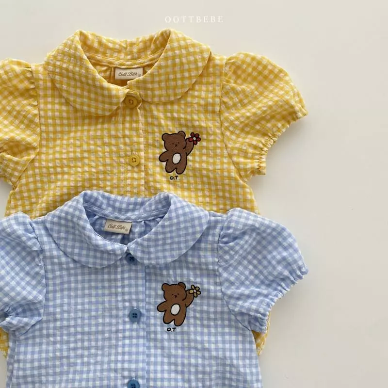 Oott Bebe - Korean Baby Fashion - #babyootd - Flower Baer Check Bodysuit - 10