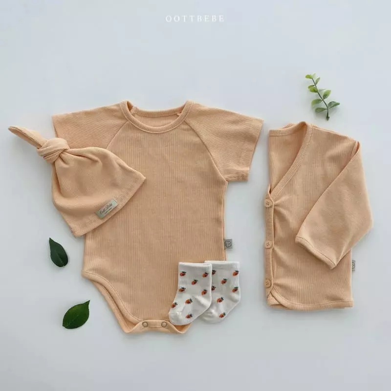 Oott Bebe - Korean Baby Fashion - #babyootd - Ade Rib Cardigan Bodysuit Set - 11