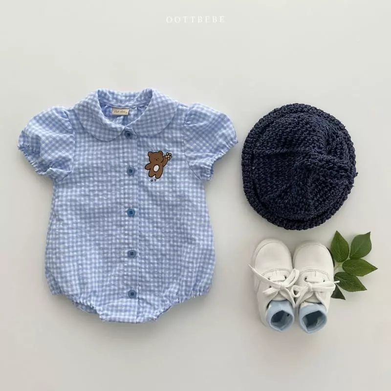 Oott Bebe - Korean Baby Fashion - #babyoutfit - Flower Baer Check Bodysuit - 12
