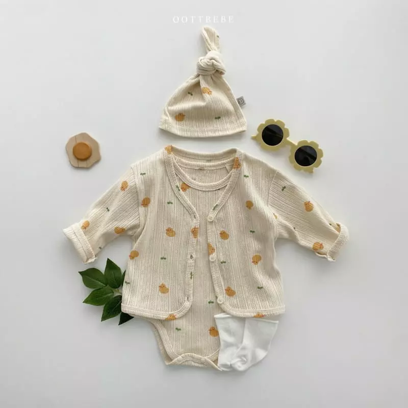 Oott Bebe - Korean Baby Fashion - #babyoutfit - Jue Jue Jacquard Cardigan Bodysuit Set - 2