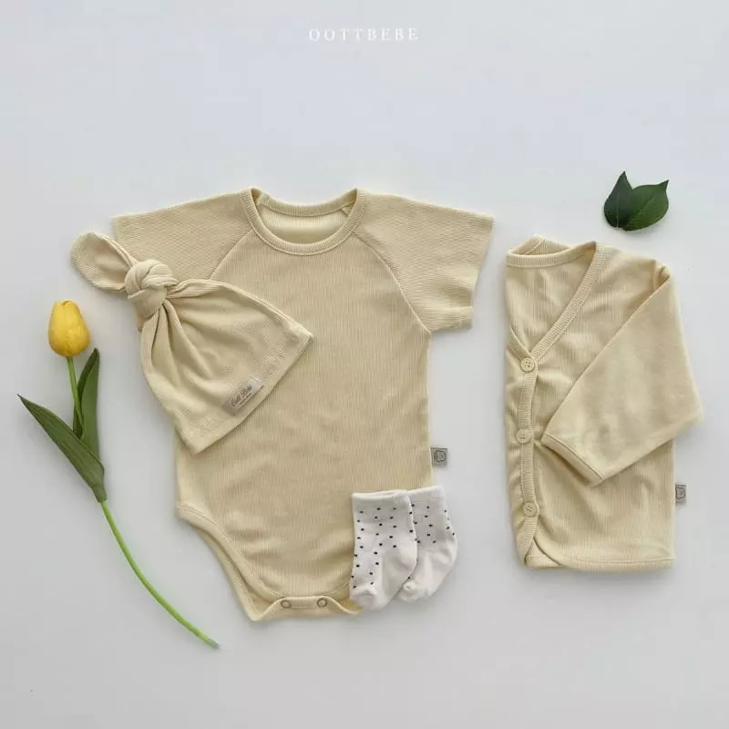 Oott Bebe - Korean Baby Fashion - #babyoutfit - Ade Rib Cardigan Bodysuit Set - 12