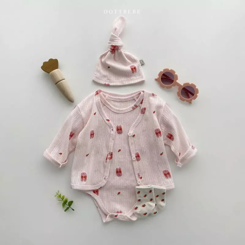 Oott Bebe - Korean Baby Fashion - #babywear - Jue Jue Jacquard Cardigan Bodysuit Set - 3