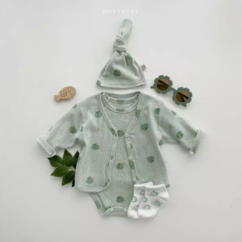 Oott Bebe - Korean Baby Fashion - #babywear - Jue Jue Jacquard Cardigan Bodysuit Set - 4
