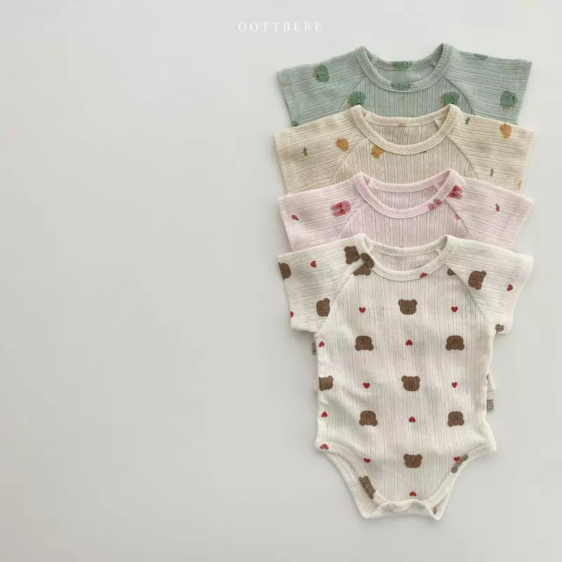 Oott Bebe - Korean Baby Fashion - #onlinebabyshop - Jue Jue Jacquard Cardigan Bodysuit Set - 5