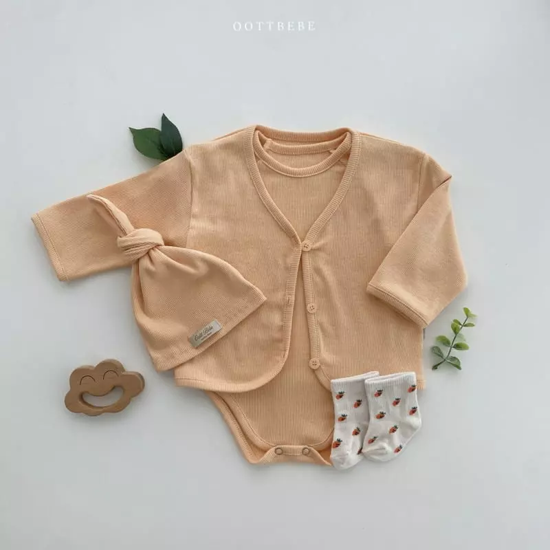Oott Bebe - Korean Baby Fashion - #smilingbaby - Ade Rib Cardigan Bodysuit Set - 2