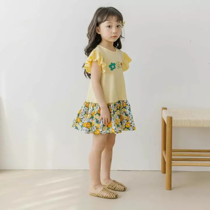 Orange Mom - Korean Children Fashion - #kidsshorts - Smile Flower One-piece