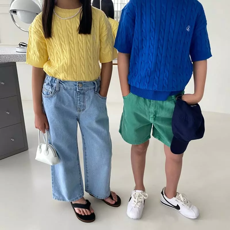 Our - Korean Children Fashion - #kidsshorts - Cable Short Sleeves Knit Tee - 7
