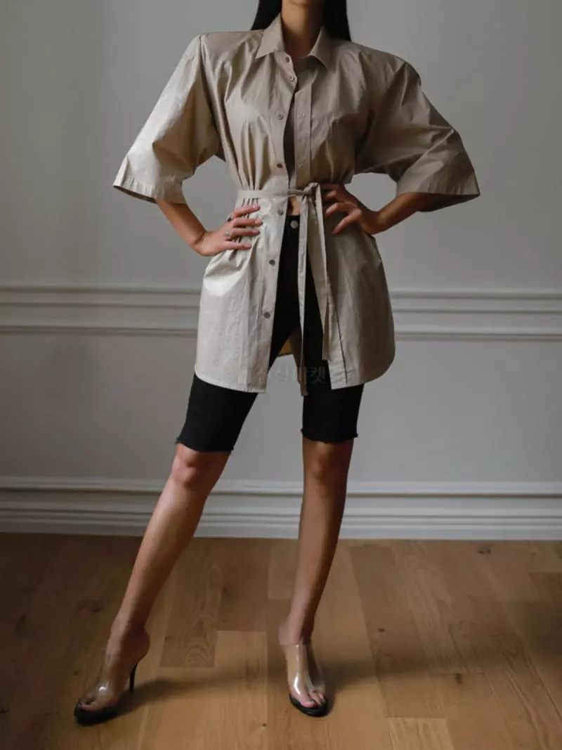 Paper Moon - Korean Women Fashion - #momslook - Shiny Oversize Padded Shirt - 2