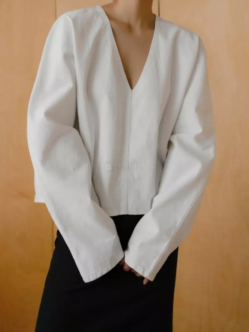 Paper Moon - Korean Women Fashion - #womensfashion - V Neck Cocun Denim Shirt - 4