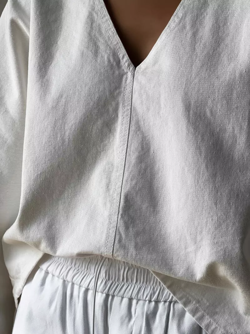 Paper Moon - Korean Women Fashion - #momslook - V Neck Cocun Denim Shirt - 8